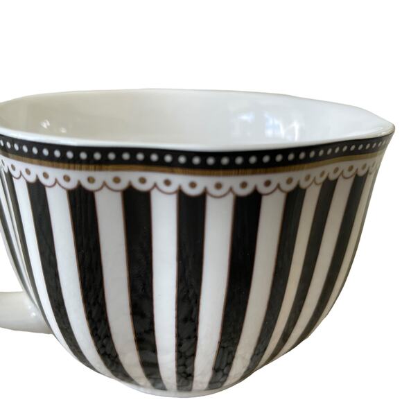 GRACE TEAWARE Black & White Striped Polka Dots Teacup and Saucer Set of 2 New - Picture 14 of 16
